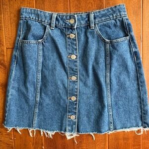 Mango Vicky Button Front Raw Hem‎ Mini Skirt Women XS Blue